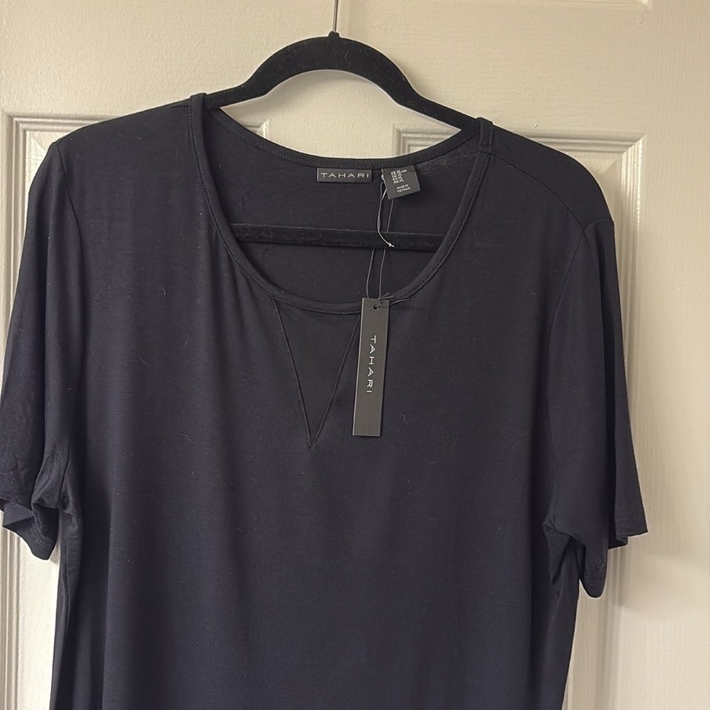 Tahari Short Sleeve Top with sheer v panel neckline - Picture 4 of 4